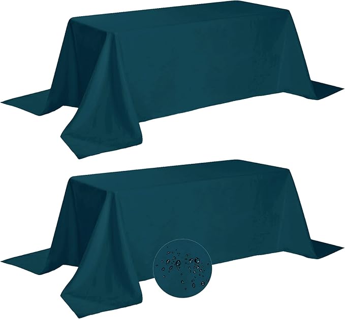 Fokitut 2 Pack Waterproof Rectangle Tablecloth, 90x156 Inch,Stain Resistant and Wrinkle Polyester Table Cloth, Fabric Table Cover for Kitchen Dining, Wedding, Party, Holiday Dinner-Peacock Blue