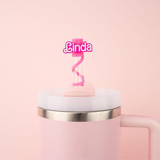 Custom Hot Pink Straw Cover Cap Tip, Personalized Pink Girl Name Tags, Cups with Lids and Straws Topper Compatible with 30 & 40 Oz Tumbler Funny Useful Cute Gifts for Girls Women