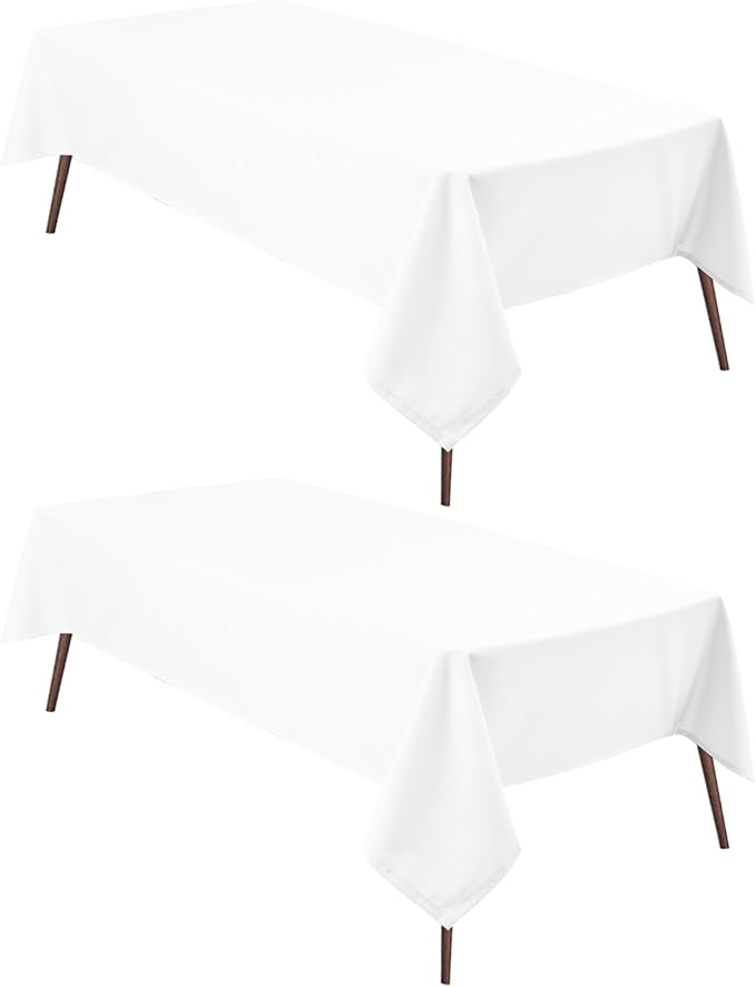 Hiasan 2 Pieces White Rectangle Tablecloth - Waterproof and Spillproof Restaurant Washable Polyester Table Cloth for Dining Room, 60 x 102 Inch