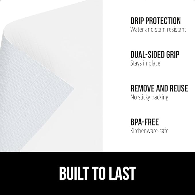 GORILLA GRIP DripGuard Shelf Liner, Non Adhesive Drawer and Kitchen Cabinet Protector, Slip Resistant BPA Free Smooth Surface Plastic Liners for Cabinets, Bathrooms, Closets, 17.5x120 Inch, White