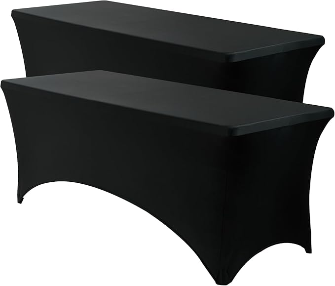 VidaFete Spandex Tablecloth 2 Pack 6FT, Fitted Stretch Table Cover for Rectangle Tables, Wrinkle Resistant and Washable Tablecloths for Outdoor, Picnic, Party, Wedding, Banquet, Birthday, Black
