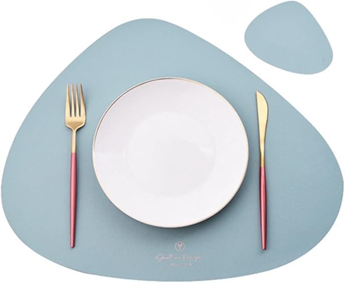 Set of 1/4/6/10 PU Placemats for Table Non-Slip Coaster Leather Place Kitchen Accessories Pad Cup Wine Mat Set De Table(Water Blue,4sets)