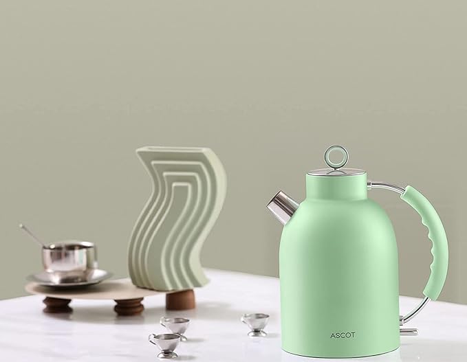 ASCOT Electric Kettle, Stainless Steel Tea Boiler 1.6qt 1500W Retro Tea Heater & Boiling Kettle, Auto Shut-Off and Boil-Dry Protection(Matte Green)