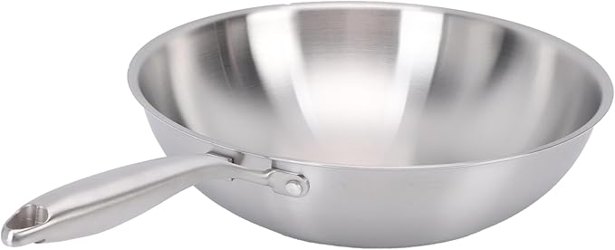 Nonstick Wok Stick Wok No Coating Wok 304 Stainless Steel Stir Fry Pan with Aluminum Core for Induction Gas Electric Stoves (32CM)