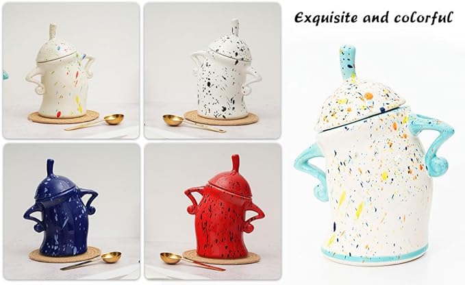 Ceramic Jar With Attitude Food Storage Jar With Airtight Lid Decorative Kitchen Container For Coffee Beans Tea Flour Sugar Pasta Cookies (Macaron color)