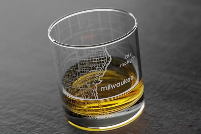 Well Told Engraved Milwaukee Wisconsin Map Rocks Glass, Old Fashioned Whiskey Glass (11 oz, Clear) Etched Whiskey Glass, Gifts For Whiskey Lovers