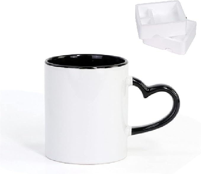 Ceramic Mug DIY Photo Heart Shape Handle Color Inside and Color Hand Cup Customized Pictures Logo Name Text Creative Cut Gifts(Black-1)