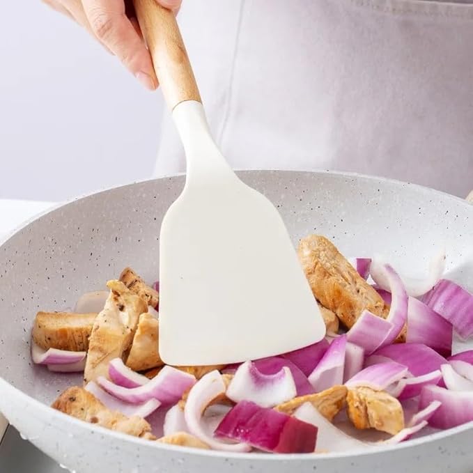 Silicone Cooking Utensils Set, 12 PCS Nonstick, BPA-Free, Wooden Handle, Non Toxic, Ideal for Home & Professional Kitchens