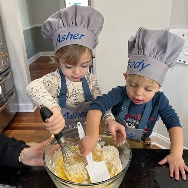 Personalized toddler apron for kitchen, custom cooking apron + chef hat set for kids, boy girl chef costume