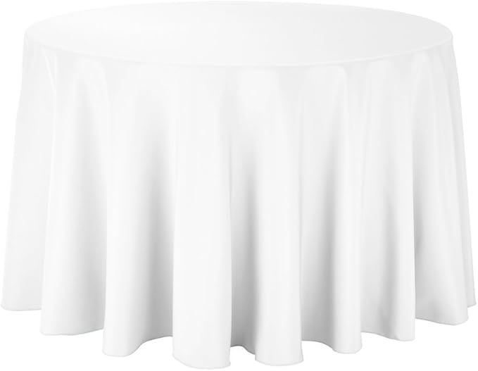 Gee Di Moda Round Tablecloth - 108 Inch White Round Table Cloth for 48 to 72 Inch Round Tables - Heavy Duty Washable Fabric - for Buffet Table, Holiday Party, Dinner, Wedding & Baby Shower