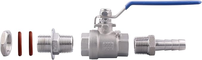 DERNORD 2 Packs 1/2 Inch Weldless Ball Valve Stainless Steel 304 Bulkhead For Home Brew Kettle (1/2" NPT to 1/2" Barb Hose)
