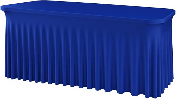 Royal Blue Spandex Tablecloths 6FT Rectangular Fitted Table Covers, Stretch Tablecloths for 6 Foot Tables Wrinkle Free Elastic Table Skirt for Graduation Party Wedding Banquet Buffet Events