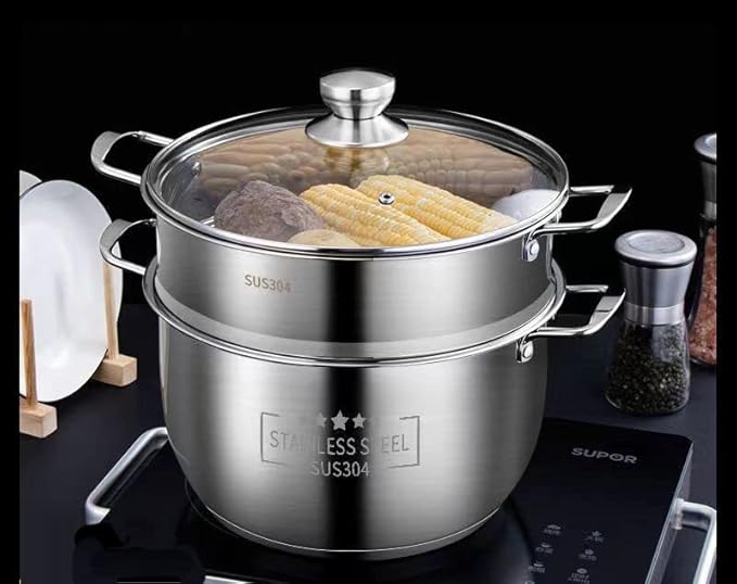 Tri-Ply Stainless Steel Sauce Pan with Steamer Basket & Straining Glass Lid— 2-in-1 Multi-Function Pot for Steaming, Boiling & Simmering — Healthy, Durable, Rust-Resistant, Professional-Grade Cookware