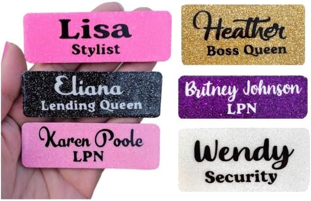 Custom Fine Glitter Name tag PIN or Magnet Work Badge Gloss Sealed Sparkle Personalized Custom Bling 1x3 or 1.5x3 Gift Nurse Job (Turquoise)