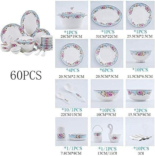 Dinnerware Set, Plates and Bowls Sets, Plate Sets with Dinner Plate, Porcelain Dessert Plate, for Parties, Celebrations, Family Celebrations(60 piecesA)