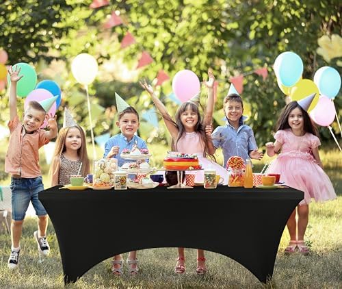 Utopia Kitchen Spandex Tablecloth 1 Pack [4FT, Black] Tight, Fitted, Washable and Wrinkle Resistant Stretch Rectangular Patio Table Cover for Event, Wedding, Banquet & Parties [72Lx30Wx30H Inch]
