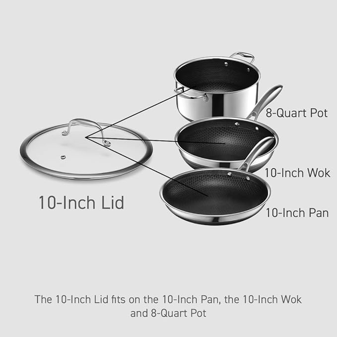 HexClad Tempered Glass Lid, 10-Inch, Designed for HexClad Hybrid Cookware, Steam Vented, Dishwasher Safe