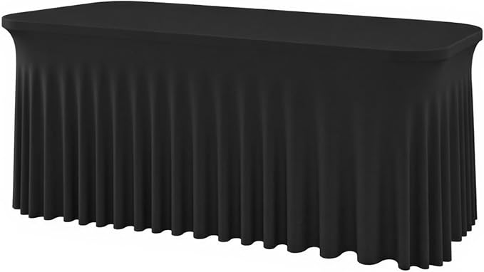 Black Rectangle Spandex Tablecloth, Fitted Stretch Table Cover for 6FT Rectangular Tables, Wrinkle-Free Elastic Table Skirt for Wedding Party Banquet Birthday Buffet Event Restaurant Decor