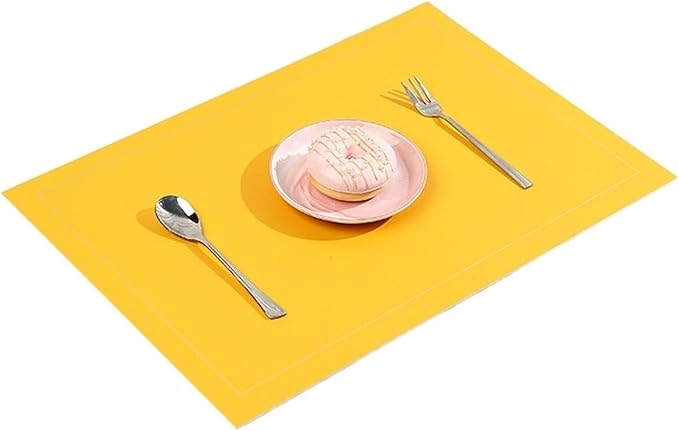 Leather Placemats Washable Table Pad Mat Rectangular Double Sided Tablemats Stain- Dining Disc Bowl Non-Slip Decoration(Yellow)