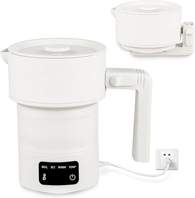 Travel Foldable Electric Kettle,Collapsible Electric Kettle Food Grade Silicone Small Pot Boiling water,0.6L/20.3oz Stainless Steel with Bag