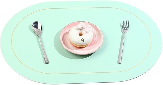 Ellipse Two-Sided Placemat Tableware Pad Table Mat Heat Insulation PU Leather Placemats Bowl Coaster Kitchen Non-Slip(Light Green)