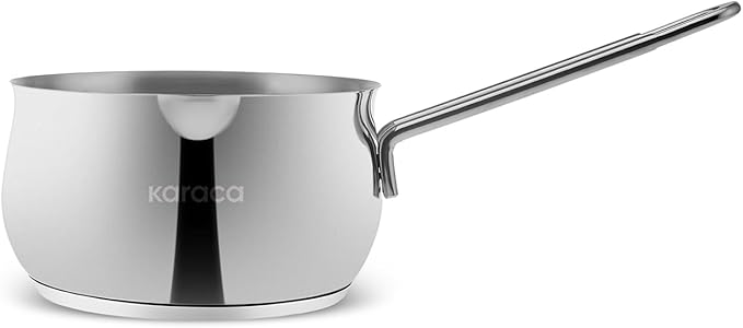 Karaca Stainless Steel Cookware Set 13-Piece, Storage Containers, Creamer Pan, Pot Set, Induction Kitchen Cooking Set for Daily Cooking, Elegant Silver Finish Pots and Pans Set