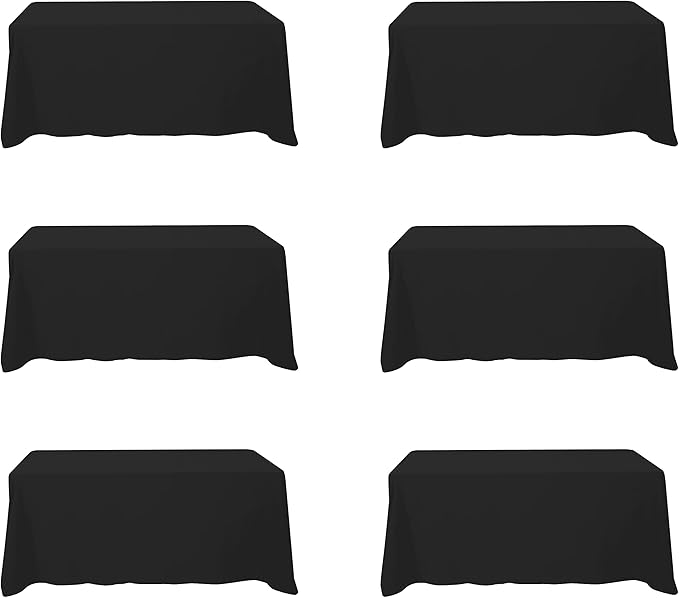 BRILLMAX 6 Pack Black Tablecloths 90 x 132 Inch for 6ft Rectangle Tables - 150 GSM Polyester Fabric, Floor Length Drop, Water, Stain & Wrinkle Resistant Cloth Cover for Wedding Reception Banquet