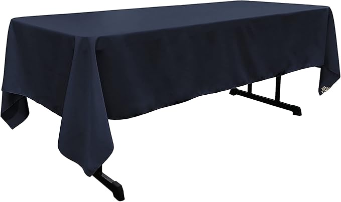 LA Linen Polyester Poplin Washable Rectangular Tablecloth, Stain and Wrinkle Resistant Table Cover 60x102, Fabric Table Cloth for Dinning, Kitchen, Party, Holiday 60 by 102-Inch, Navy