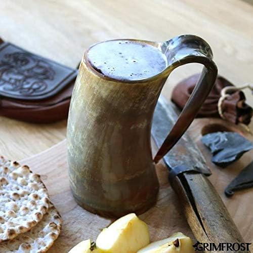 5MOONSUN5's - stark house viking drinking horn mug wolf carved tankard Drink Mead & Beer With This Large Ale Stein - A Perfect Present For Real Men