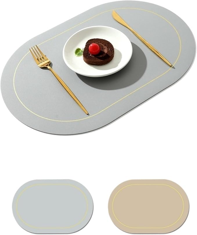 Nordic Style Leather Western Table Mat PVC Oil-Proof Table Mat Hotel Home Dining Plate Mat Non-Slip Heat Insulation Pad(Gray A)