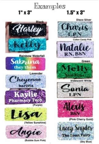 Glitter Name tag PIN or Magnet Work Badge Gloss Sealed Sparkle Personalized Custom Bling 1x3 or 1.5x3 Gift Nurse Job (Blue)