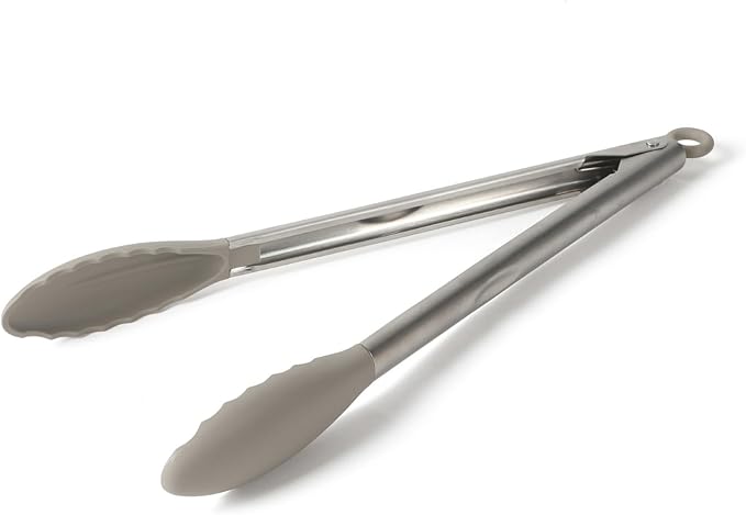 Calphalon Edge Stainless Steel Kitchen Tongs W/Silicone Head - Taupe