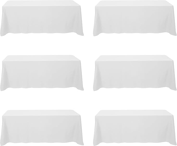 BRILLMAX 6 Pack White Tablecloths 90 x 156 Inch for 8ft Rectangle Tables - 150 GSM Polyester Fabric, Floor Length Drop, Water, Stain & Wrinkle Resistant Cloth Cover for Wedding Reception Banquet