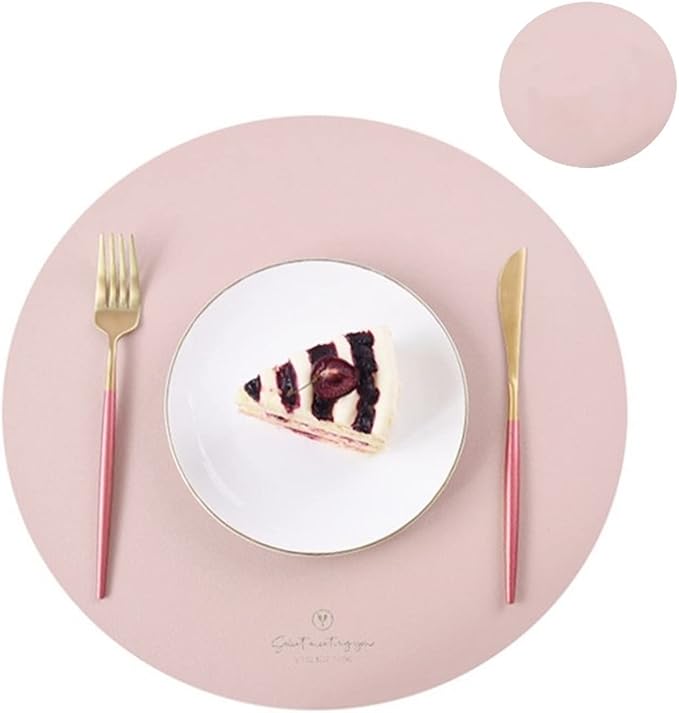 Pink PU Home Placemats and Coasters Set Washable Round Table Mat Waterproof Coffee Mats Heat- Table Place Mat(Circle Green)