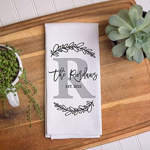Personalized Grey Monogram Towel | Custom Waffle Weave Dish Towel | Personalized Kitchen Towel | Housewarming Gift | Wedding Gift | Housewarming Present | Bridal Shower Gift