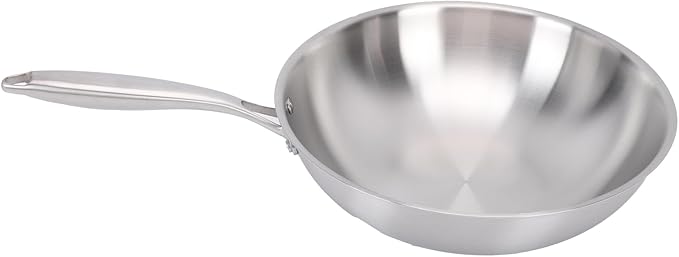 Nonstick Wok Stick Wok No Coating Wok 304 Stainless Steel Stir Fry Pan with Aluminum Core for Induction Gas Electric Stoves (32CM)