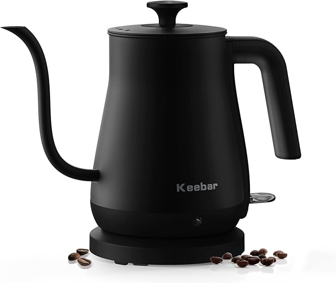 Electric Kettle, Gooseneck Kettle with Auto Shut Off, 0.8L Small Eletric Tea Kettle, Precise Spout Designed for Coffee Tea, 1000W Quick Heat Up, Stainless Steel, Matte Black