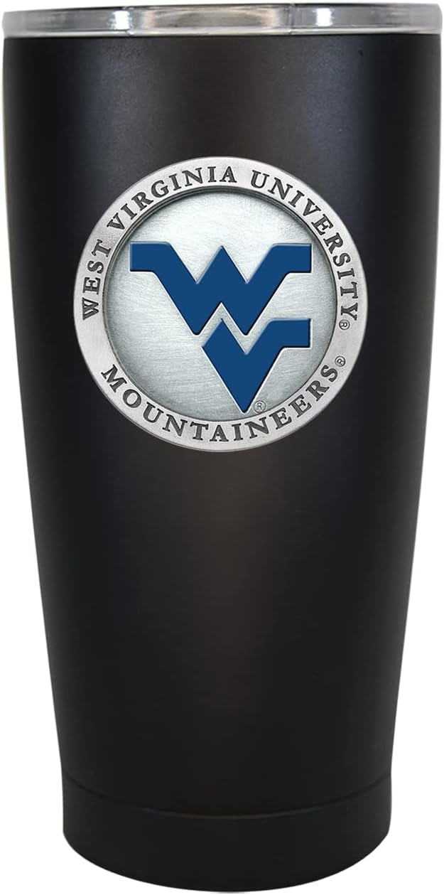 Heritage Pewter West Virginia 15 oz. Tumbler - Black | Durable Insulated Tumbler Cup for Cold & Hot Drinks | Thermal Travel Mug for Coffee | Intricately Crafted Metal Pewter Inlay