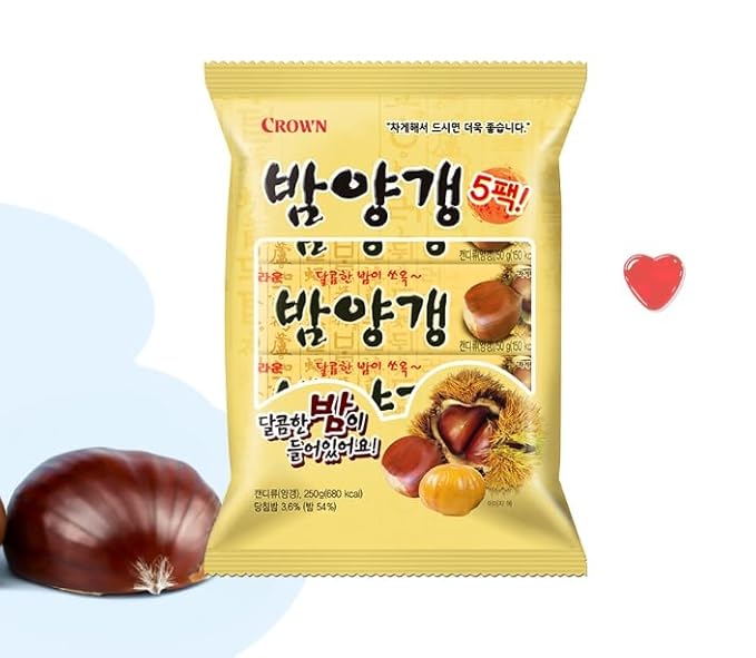 Crown Sweet chestnut Jelly | 50g | Pack of 5, Korean Snack, Yangeng Traditional Korean Dessert, 밤양갱