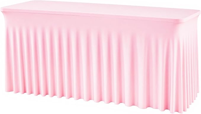 Rectangle Tablecloth 6FT – Pink Fitted Spandex Table Cover, Wrinkle-Free, Stretch Fabric with Elastic Edges for Wedding, Banquet, Party, Buffet, Birthday,Restaurant