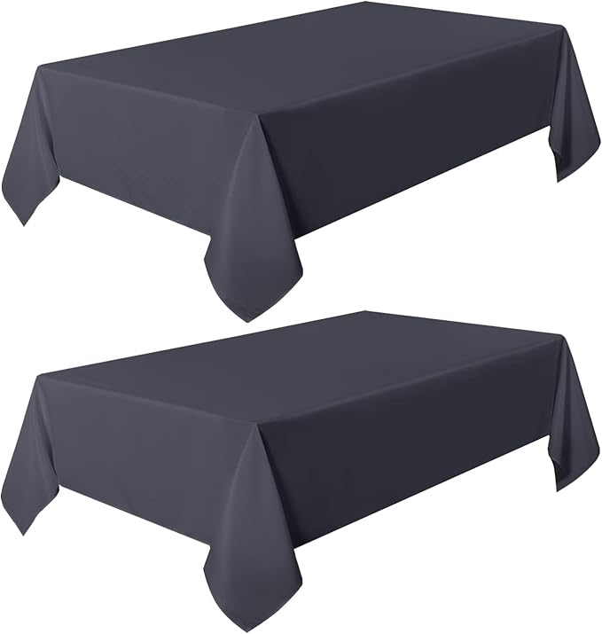 sancua 2 Pack Dark Grey Tablecloth 60 x 84 Inch, Rectangle 4 Feet Table Cloth - Stain and Wrinkle Resistant Washable Polyester Table Cover for Dining Tables, Buffet Parties and Camping