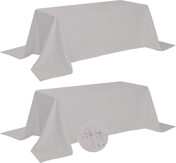 Fokitut 2 Pack Waterproof Rectangle Tablecloth, 90x132 Inch,Stain Resistant and Wrinkle Polyester Table Cloth, Fabric Table Cover for Kitchen Dining, Wedding, Party, Holiday Dinner-Silver