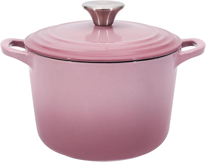 Dutch Oven Pot with Lid 1.8 qt Cast Iron Dutch Oven for Bread Baking Pink Enameled Cast Iron Rice Pot with Handels