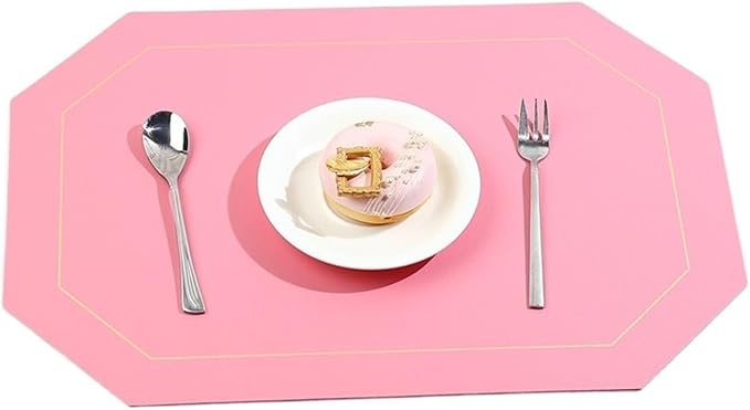 Placemat for Dining Table Waterproof Non-Slip Octagonal Leather Place Mat Kitchen Accessories Coaster Cup Pad Two Sided Color(Bright Pink)