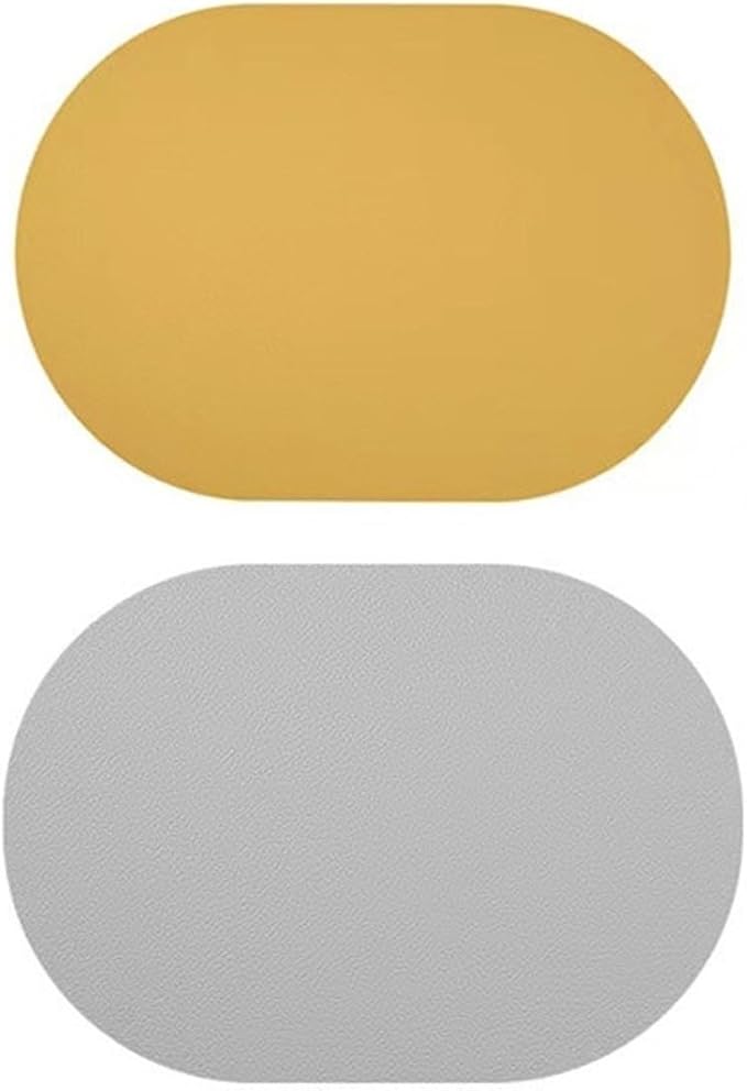 PU Oval Placemat for Dining Table Leather Textural Designed Non-Slip Oil Proof Water Heat Stain Placemat(1PCS Double Sided E)