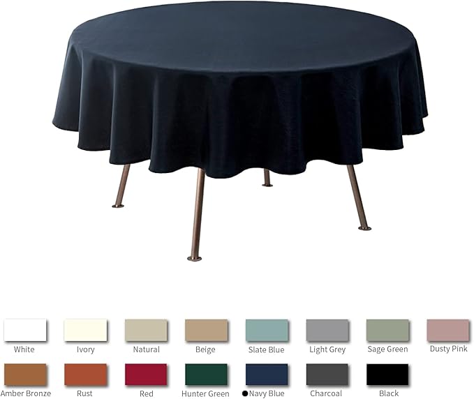 maxmill Round Linen Looking Textured Tablecloth Spill-Proof Wrinkle Free Soft Jacquard Table Cloth for Circular Table Cover, for Dining Room Buffet Banquet Parties Holiday Dinner, 70 Inch Navy Blue