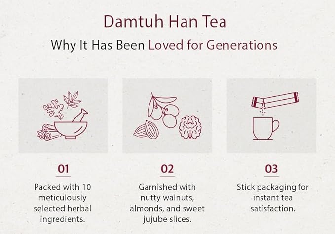Damtuh Han Cha Korean Traditional Herbal Tea, Sweet & Spiced Instant Powder Mix with Jujube, Ginger & Cinnamon, 15g x 40 Sticks (600g)