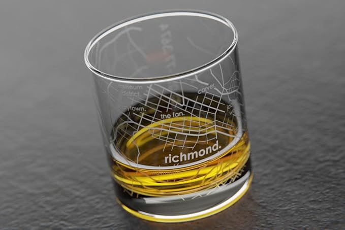 Well Told Engraved Richmond Virginia Map Rocks Glass, Old Fashioned Whiskey Glass (11 oz, Clear) Etched Whiskey Glass, Gifts For Whiskey Lovers