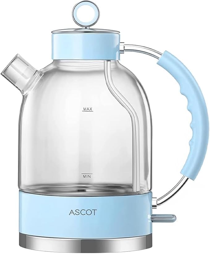 ASCOT Electric Kettle, Glass Electric Tea Kettle Gifts for Men/Women/Family 1.6L 1500W Borosilicate Glass Tea Heater, with Auto Shut-Off and Boil-Dry