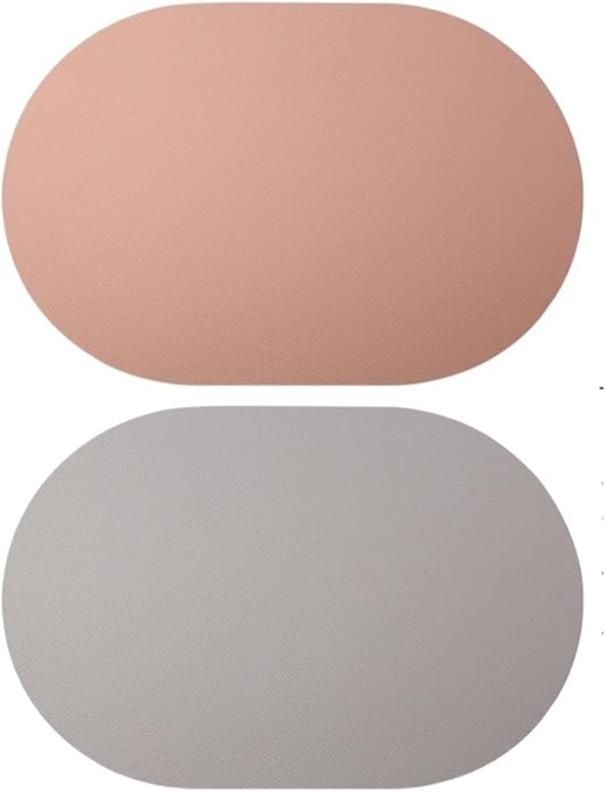 PU Oval Placemat for Dining Table Leather Textural Designed Non-Slip Oil Proof Water Heat Stain Placemat(1PCS Double Sided A)